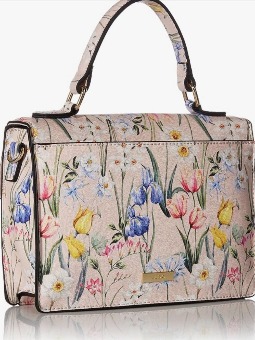 Aldo Floral-Print Satchel with Gold Butterfly Accent - Pink Multi - Picture 2 of 7